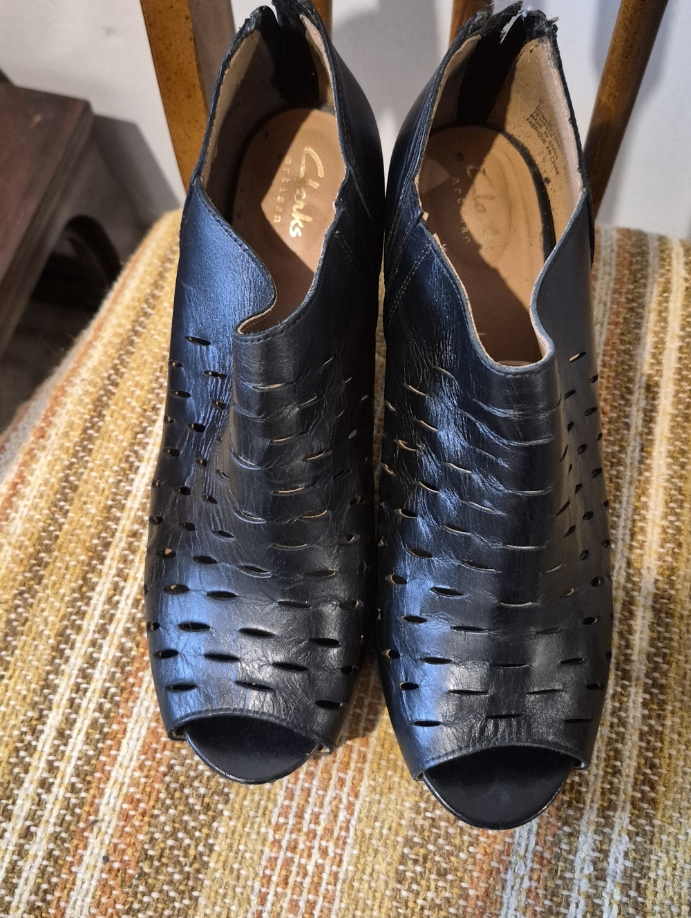 Clarks Booties Open Toe Black Leather